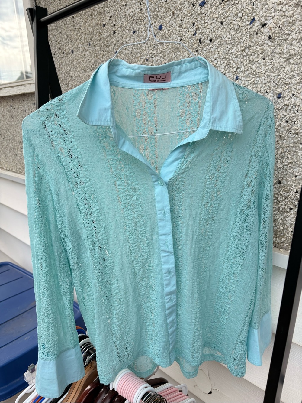 Light Aqua Lace Button-Down Blouse